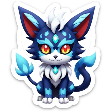 Shiny Evil mExotic Badass Colorful Ethereal Royal Mysterious Gothic Meowstic-Zorua-Litten-Noibat-Pokémon-Fakémon-hybrid-creature (full body) with pattern-markings sticker