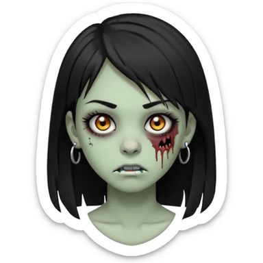 zoombi girl cabelo liso preto franja de lado cabelo partido de lado risquinho na sobrancelha e um piercing na sobrancelha um piercing no nariz sticker