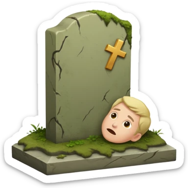 a show of a person falling on a gravestone sticker