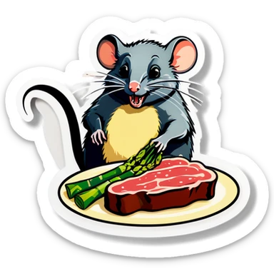 Rat eating steak and asparagus sticker