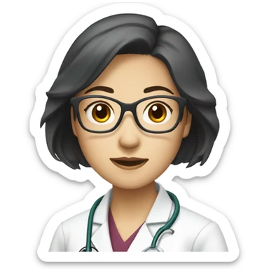 east Asian medical doctor woman with glasses with medium hair and lashes sticker