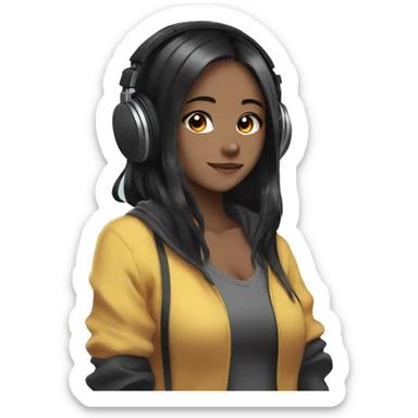 anime girl with headphones and black hair sticker