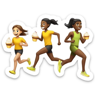 Runners in yellow tops holding cakes and coffee and running really fast sticker