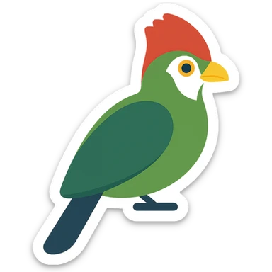 red-crested turaco, flat toon illustration sticker