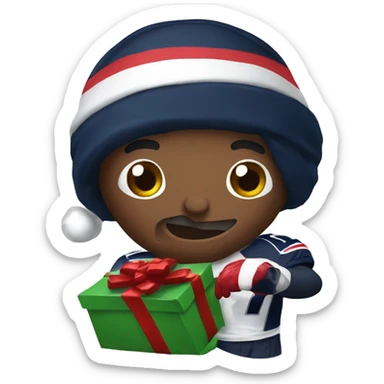 Patriots player opening a stocking sticker