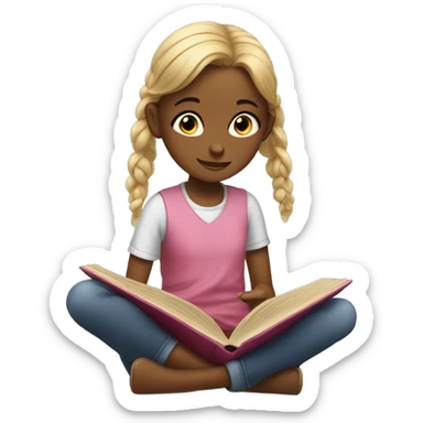 A twin girl reading a book sticker