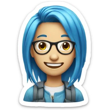 Blue hair girl with face of nerd emoji with teeth sticker