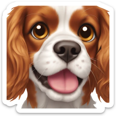 a cavalier king charles spaniel with a push in nose and short ears smiling sticker