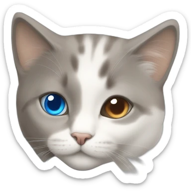light gray, blue eyed cat cuddles brown highlighted colored girl sticker