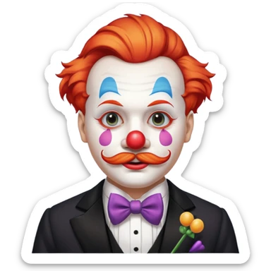 Elegant clown — tuxedo, mustache, white painted face sticker