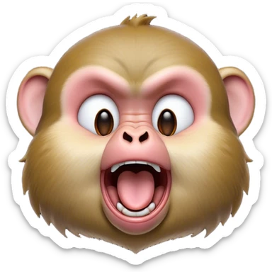 Cinematic Cute Yawning Macaque Portrait Emoji, Head tilted slightly with a dramatic, wide-open yawn, showcasing a gently textured face with half-closed, sleepy eyes and an open, relaxed mouth, Simplified yet irresistibly adorable features, highly detailed, glowing with a soft, cozy glow, high shine, relaxed yet expressive, stylized with a dash of whimsical charm, soft glowing outline, capturing the essence of a drowsy yet affectionate primate that appears ready to stretch out for a nap! sticker
