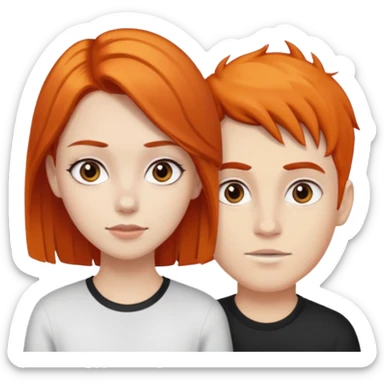 chica morena clara de pelo naranja y chicho blanco de pelo negro y grandes cejas sticker