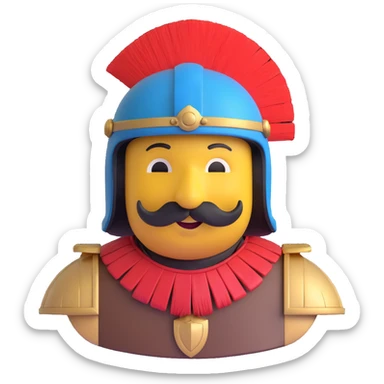 smiley face styled as an Age of Empires II Conquistador, with a helmet, mustache, and plume, friendly and fun, no text, for a Discord channel icon sticker