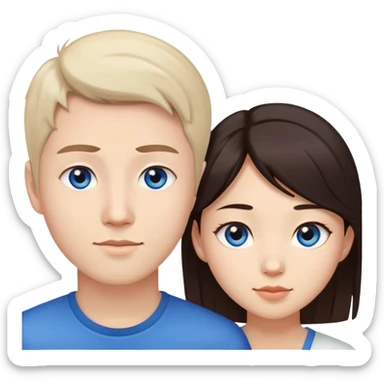Asian girl with brown eyes and white boy with blue eyes couple sticker