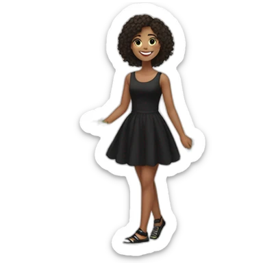 18 year old girl smiles in a short black dress with a white background and some flowers  holding one leg up sticker