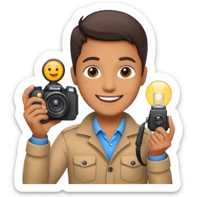 Photographer with flash speedlight,with camera sticker