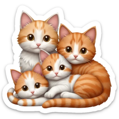 6 tiny kittens cuddling together all different colours, the first one is grey and white, the second is ginger and white and the third is brown tabby and white sticker