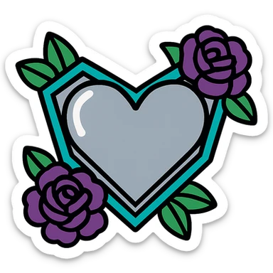 Add black gothic roses around the silver goth heart, keep the color outline style, no background sticker