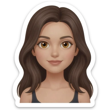 girl with honey brown eyes, dark brown hair, long hair, pretty face with makeup sticker