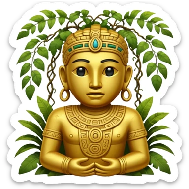 Golden ruined mayan Statue in Jungle sticker