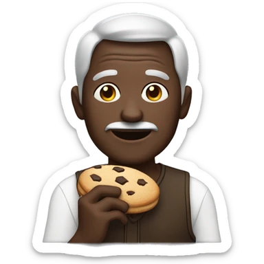older man with dark brown skin eating a cookie sticker