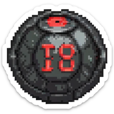 Digital bomb with timer display, round black bomb body, red countdown numbers, pixel art style sticker