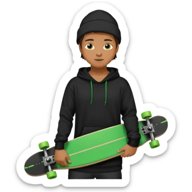 Un hombre sorteando con camisa negra encapuchado y tabla verde  sticker