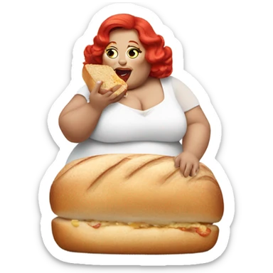 Fat White drag queen eating bread with red hair sticker