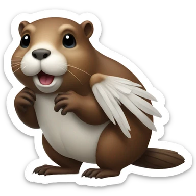 Beaver with white wings looking left sticker