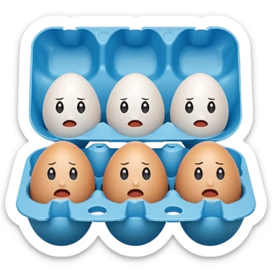 make a egg carton with six spaces but only one egg inside to represent isolation. make the egg have a sad expression like a sad face with tears to communicate his worry. the egg should be white and be the only egg inside the carton. sticker