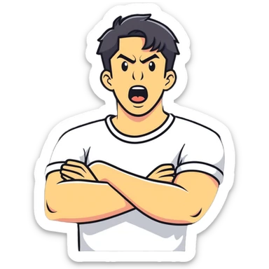 Guy holding neck with crossed arms yelling  sticker