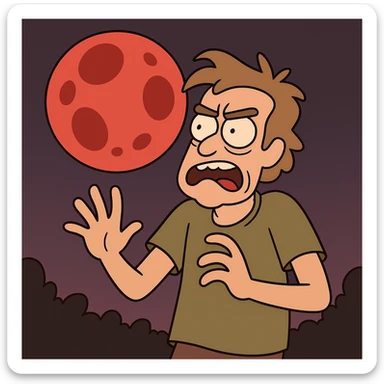 blood moon with smoother craters, two-tone fill: beige and dark red sticker