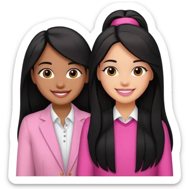 3 besties with professional glammed up looks wearing pink, medium skin tone smiling big with black long hair  sticker