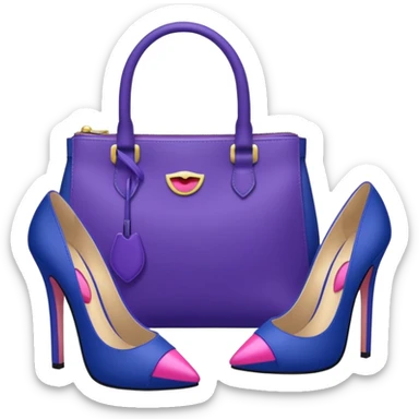 royal purple heels, pink lipstick cosmetics and deep blue bag emojis sticker