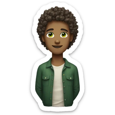 a man with medium skin tone curly hair with green eyes sticker
