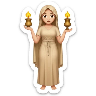fullbody Mary Magdalene, buxom and fit figure, very pretty detailed face, wearing a plain light tan dress, emoji style sticker