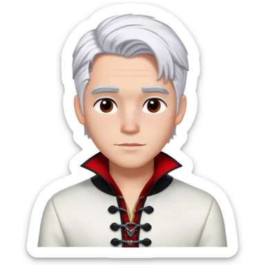 Carlos from Descendants, white hair with black roots, freckles, red black and white outfit sticker