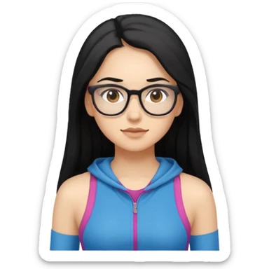 girl with long black hair, brown eyes, wearing glasses and working out sticker