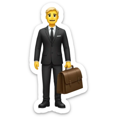 Homme d’affaire blanc en vêtements noir avec des grands pieds et une mallette  sticker