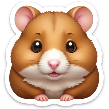Cinematic Cute Brown Hamster Portrait Emoji, Head tilted playfully and inquisitively, featuring a glossy, rich brown fur with a delicate sheen, round, sparkling dark eyes filled with curiosity, Simplified yet irresistibly adorable features, highly detailed, glowing with a warm, friendly glow, high shine, affectionate and lively, stylized with a touch of whimsy, bright and endearing, soft glowing outline, capturing the essence of a mischievous yet loving hamster, so playful it feels like it could dash out of the screen and into your arms! sticker