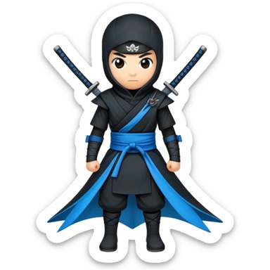 Crea un emoji para usar en WhatsApp con estos dos emoji 🥷🏻🦋.
Ninja vestido de negro con la piel blanca y una mariposa azul posada en su hombro izquierdo como si la mariposa estuviera volando en el hombre. sticker