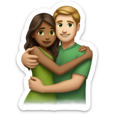 brown haired green eyed White guy hugging pretty indian girl sticker