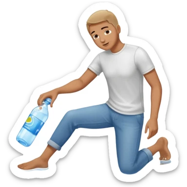man full body emptying in the floor a bottle of water sticker