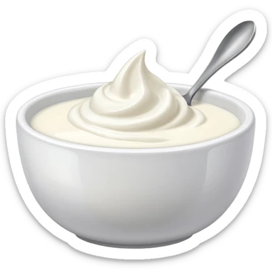 a bowl of yogurt with a spoon sticker