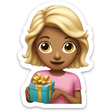 girl holding birthday present sticker