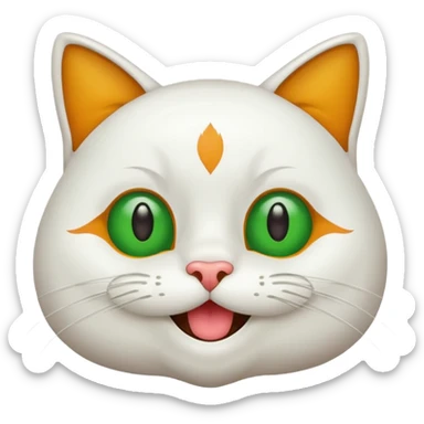 Realizar emoticonon de gato blanco con tonos gris claro solo carita sonriendo muy feliz ojos grandes de color verde con amarillos y bigotes largos  sticker