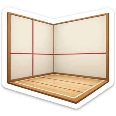 2d squash court with white wall and wood floor, slightly angled view sticker