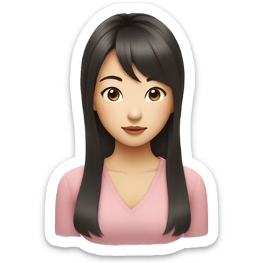asian girl with side bangs midlength hair and a round face with slight tan sticker