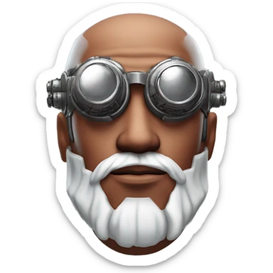 Red skin and white goatee male cyborg head with silver steampunk goggles sticker