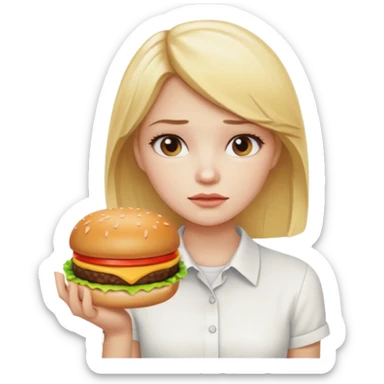 Girl with eating disorder pining for a cheeseburger. Blonde girl. sticker